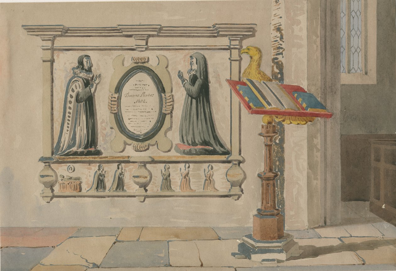 Wednesbury Church – Památník Thomase a Eleanor Parkes: malba vodovými barvami, 23. března 1843 od Allen Edward Everitt