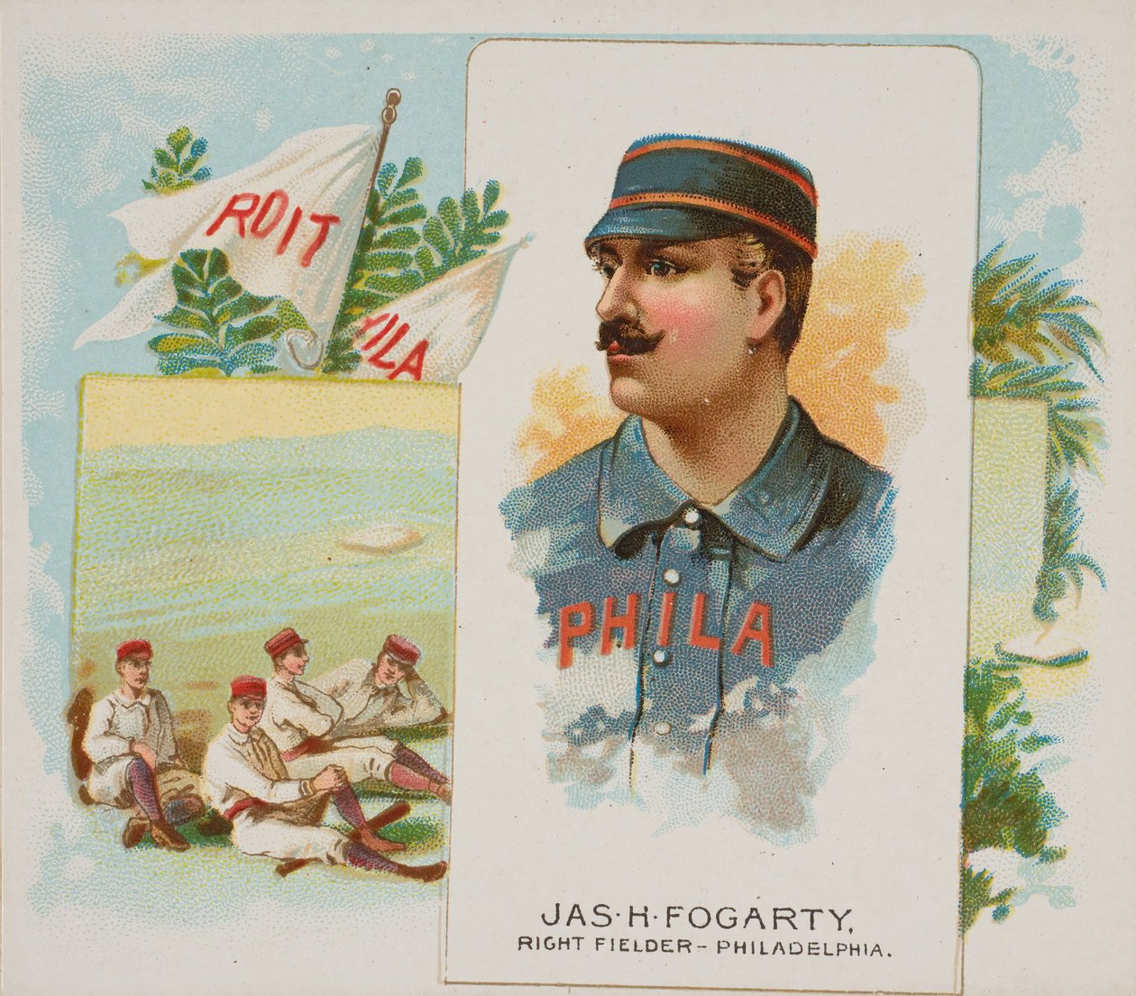 James H. Fogarty, Right Fielder, Philadelphia, od mistrů světa, druhá série N43..., 1888. od Allen and Ginter
