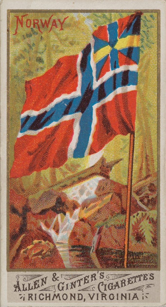 Norsko, od Flags of All Nations, řada 1 N9 pro značky cigaret Allen & Ginter, 1887. od Allen and Ginter