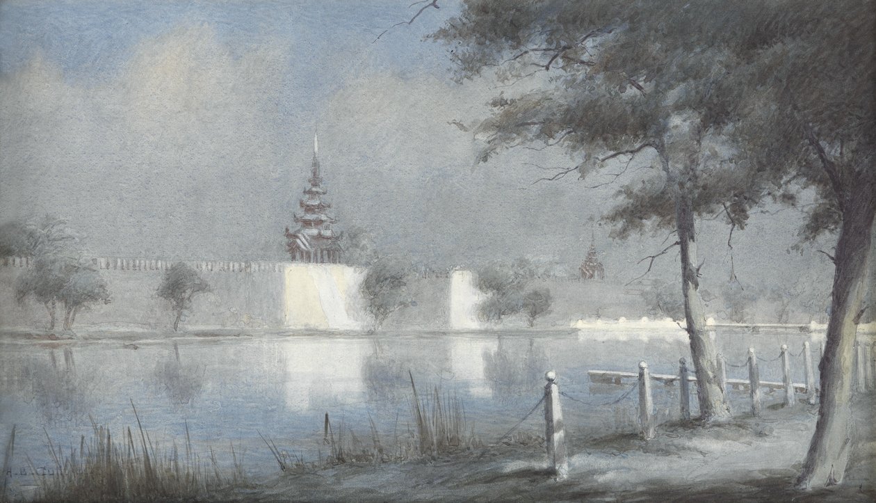 The Moat at Mandalay by Moonlight, 1924 (wc na papíře) od Alma Claude Burlton Cull