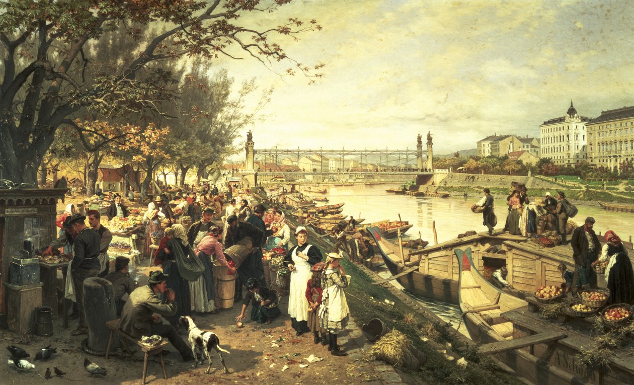 Ovocný trh v Schazel, poblíž mostu Marie Terezie, Vídeň, 1895 od Alois Schonn