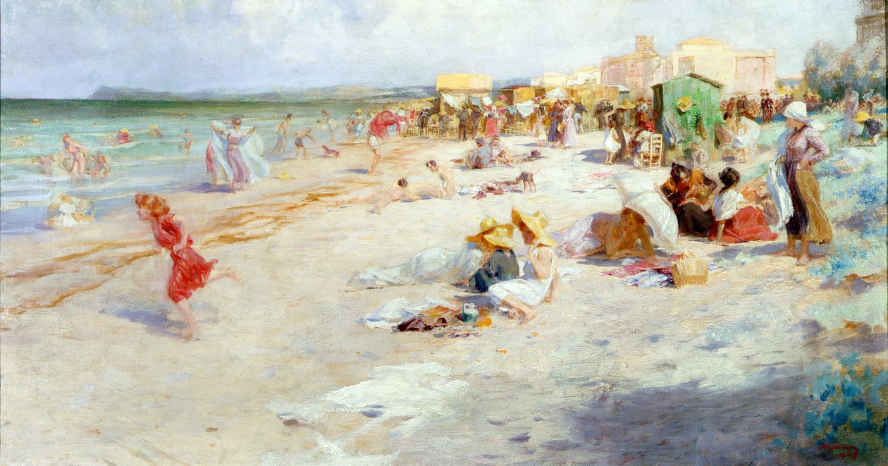 Rušná pláž v létě od Alois Hans Schram