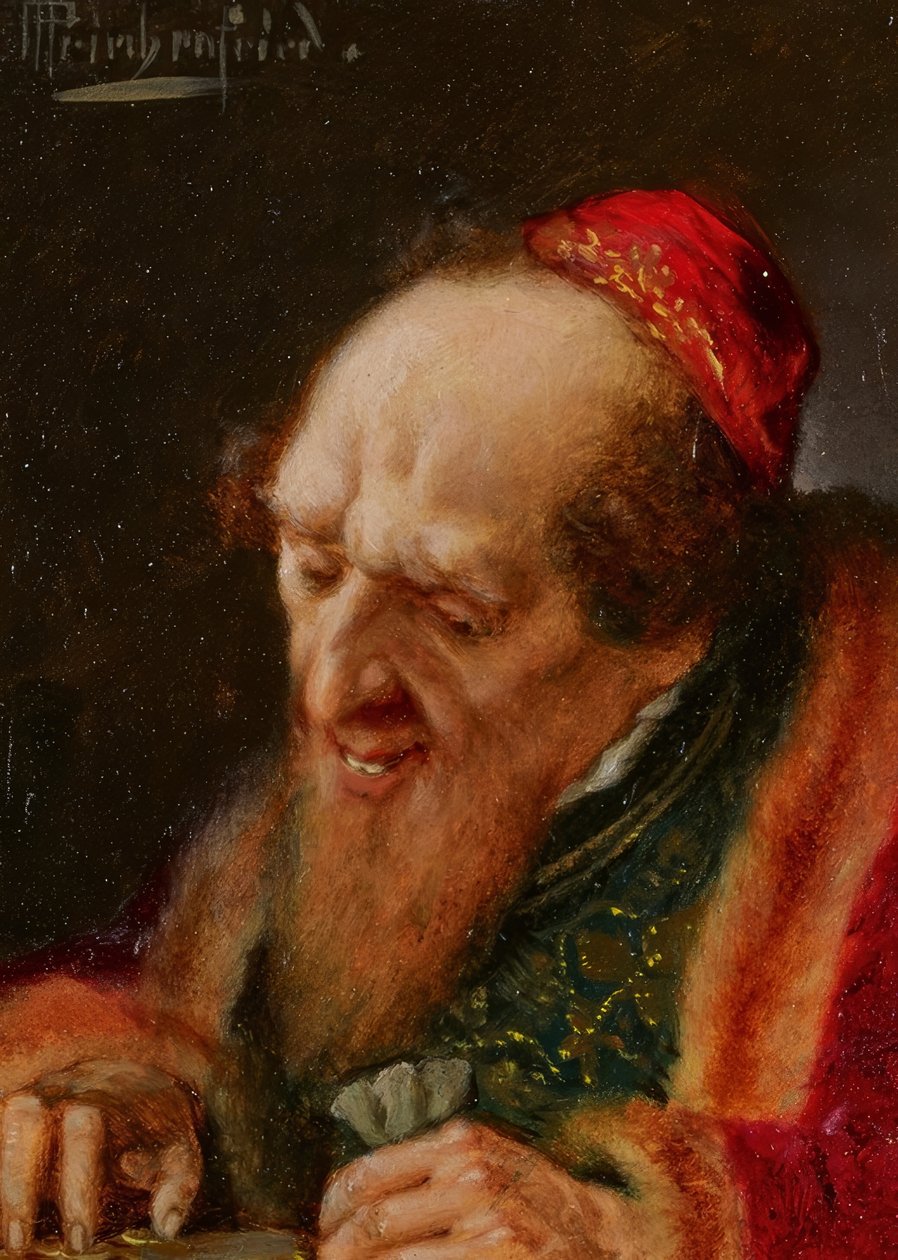 Obchodník počítající peníze od Alois Heinrich Priechenfried