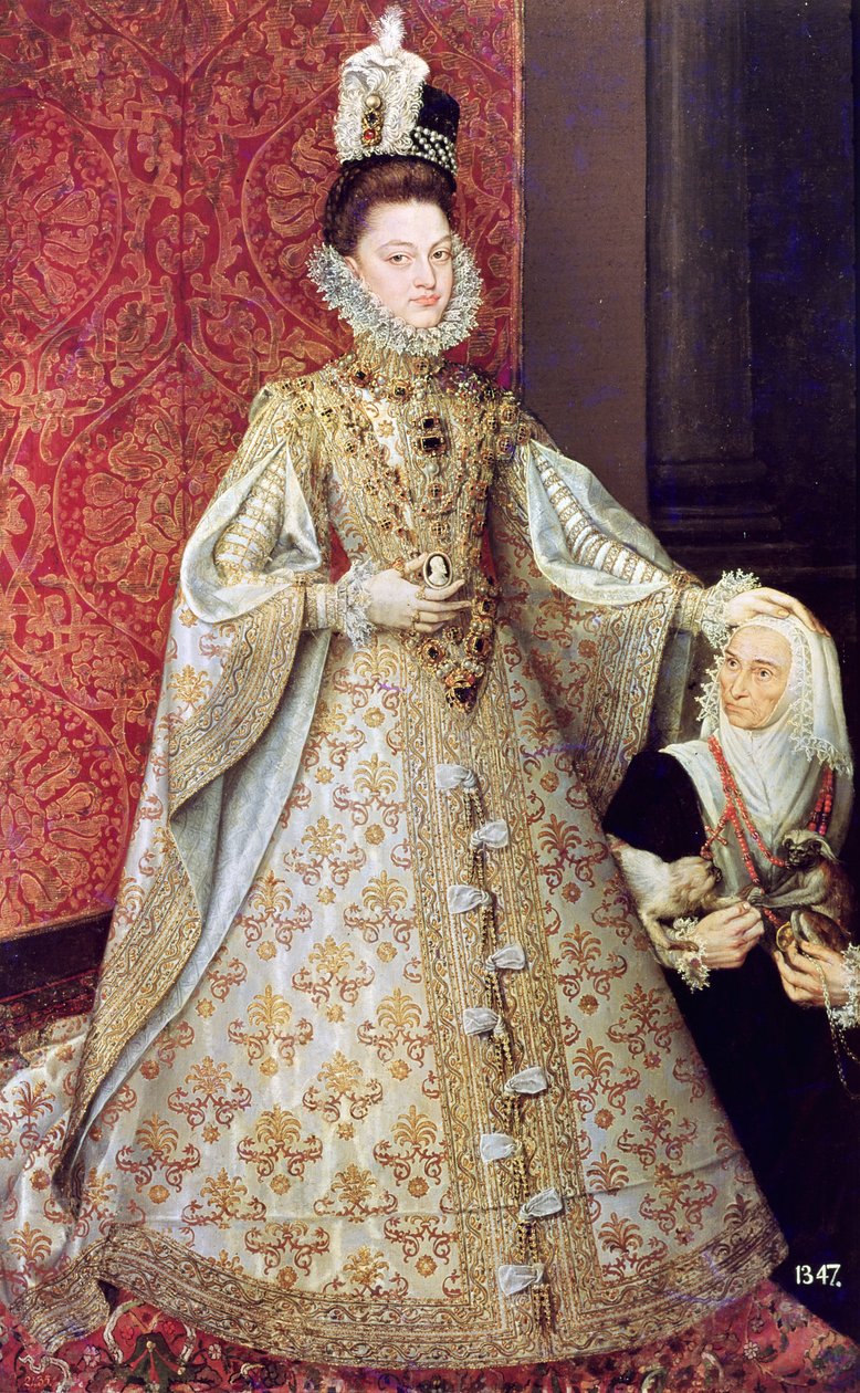 Infanta Isabel Clara Eugenia (1566-1633) s trpaslíkem, Magdalena Ruiz, kolem roku 1580 od Alonso Sánchez Coello