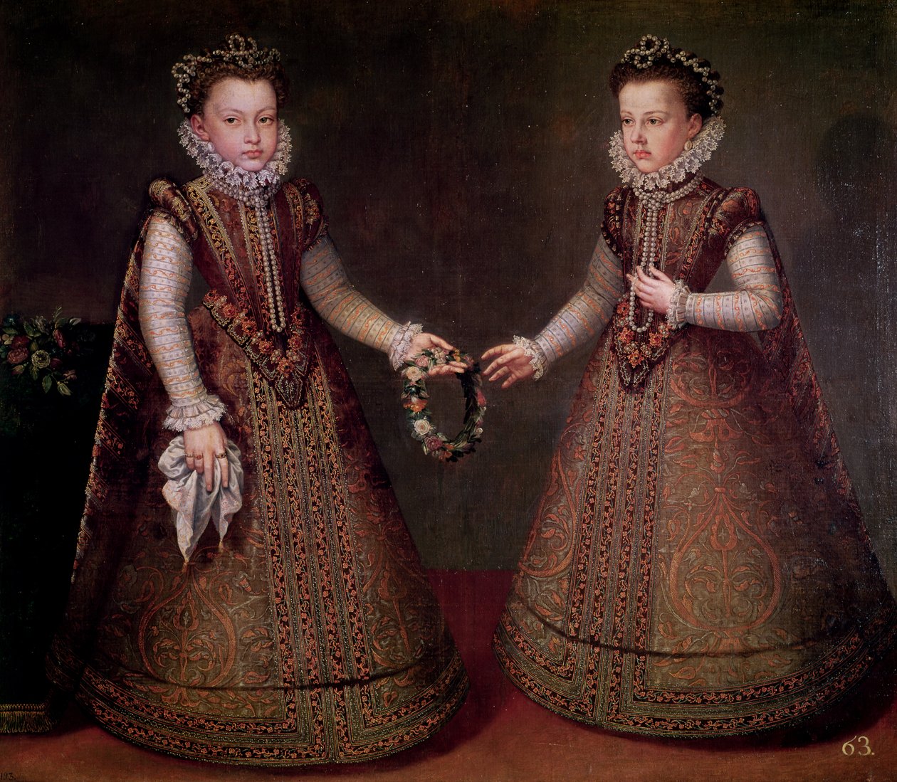 Infantky Isabella Clara Eugenia (1566-1633), guvernérka Nizozemska, a Catalina Micaela (1567-97), vévodkyně savojská, 1575 od Alonso Sánchez Coello