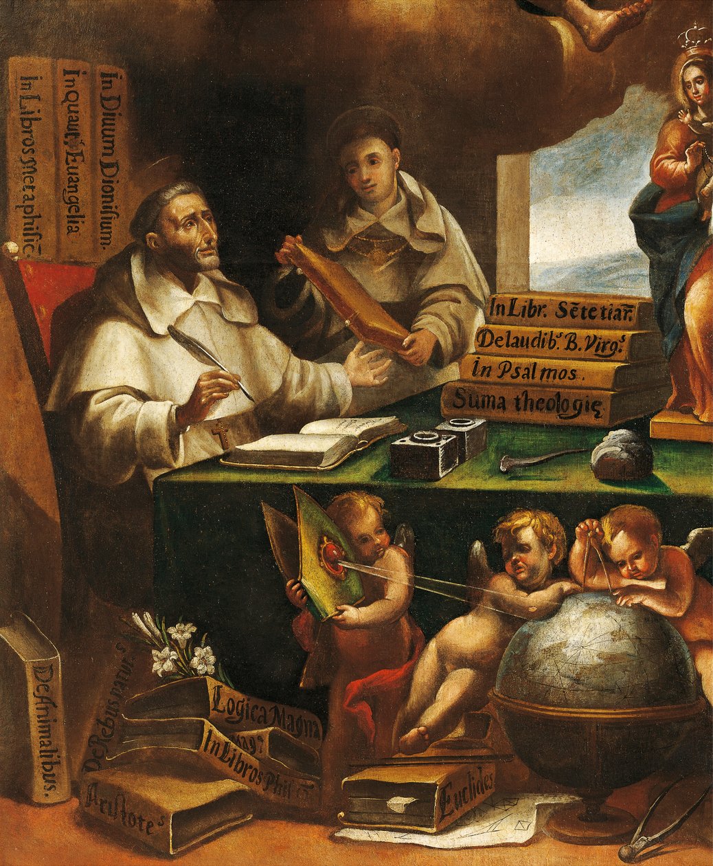 Svatý Albert Veliký a Svatý Tomáš Akvinský, detail, Svatý Pavel se zjevuje svatému Albertu Velikému a svatému Tomáši Akvinskému, od Alonsa Antonia Villamora (1661-1729). Klášter San Esteban, Salamanca. od Alonso Antonio Villamor