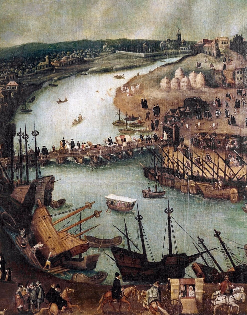Město Sevilla. Detail přístavu a komerčních aktivit (malba, konec 16. století) od Alonso Sánchez Coello