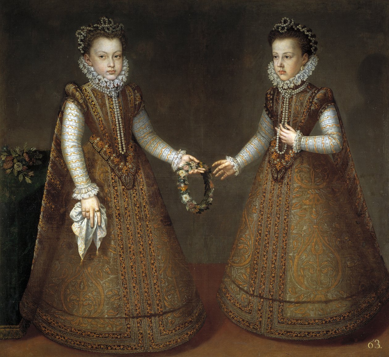 Infantas Isabel Clara Eugenia (Isabelle Claire Eugenie z Rakouska) (1566-1633) a Catherine Michelle ze Španělska (1567-1597) (Catherine Michelle z Rakouska) od Sancheze Coello, Alonso (1531-1588), ca. 1575 - Olej na plátně od Alonso Sánchez Coello