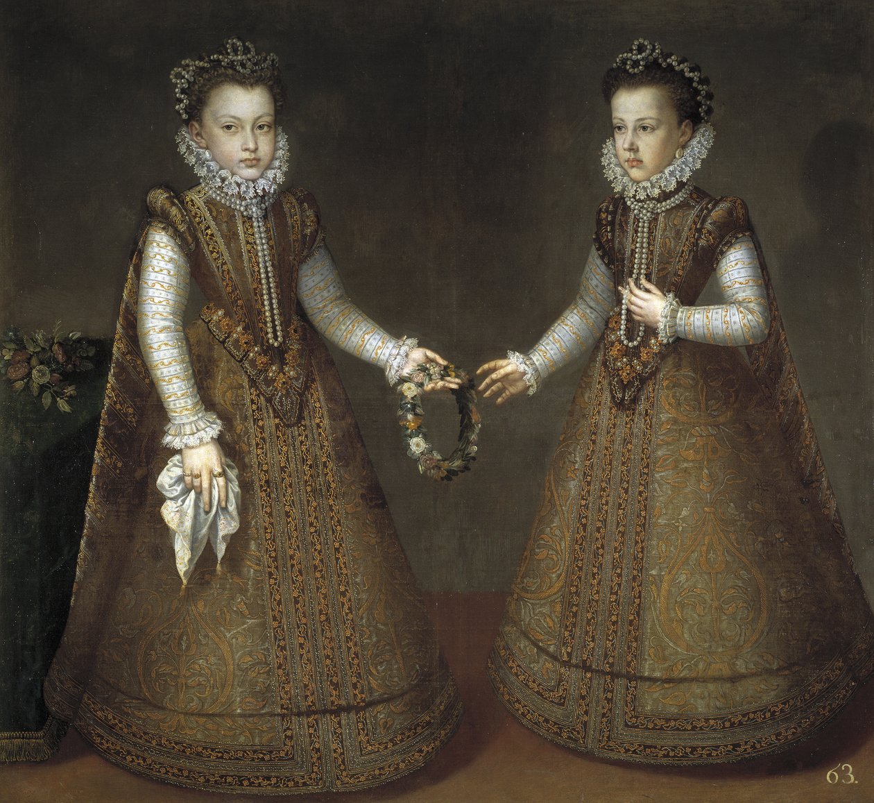 Infantas Isabel Clara Eugenia 1566-1633 a Catherine Michelle Španělska 1567-1597, ca. 1575 od Alonso Sánchez Coello