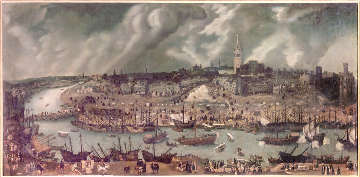 Pohled na město Sevilla (Španělsko) Malba připisovaná Alonso Sanchez-Coello (Sanchez Coello) (asi 1531-1588) Konec 16. století od Alonso Sánchez Coello