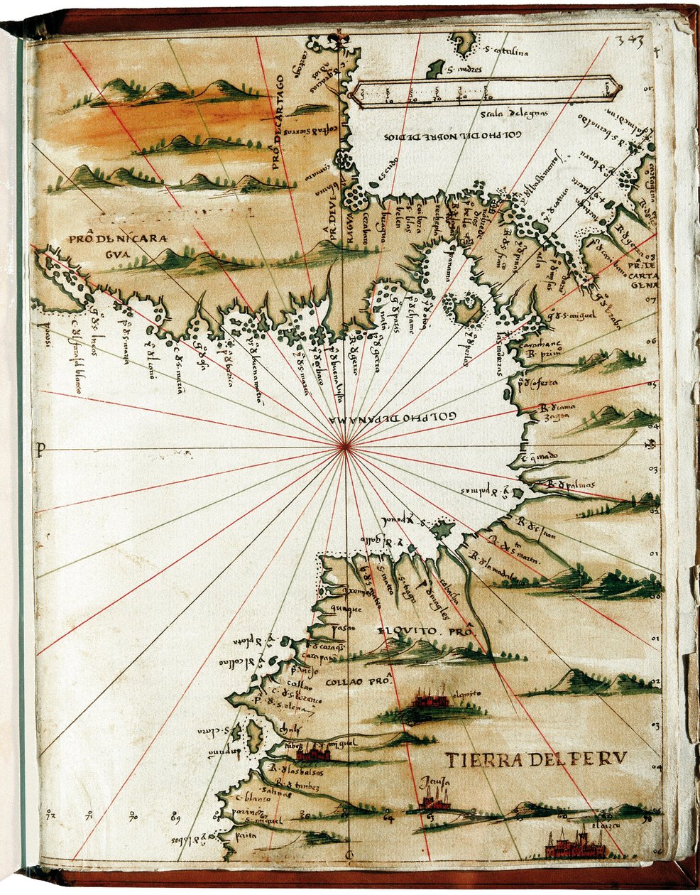 Mapa Střední Ameriky a Peru od Alonso de Santa Cruz
