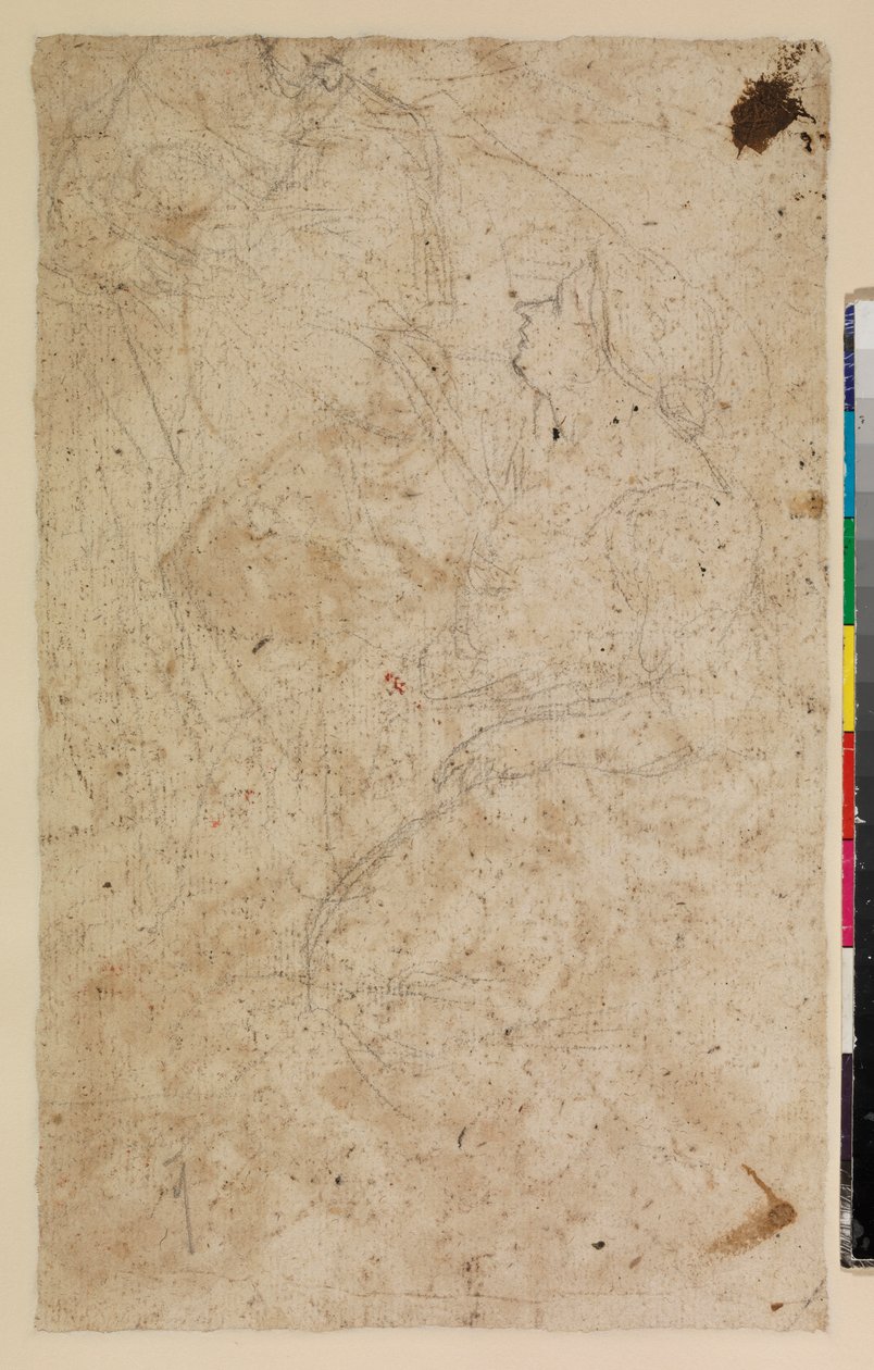 Figurální studie s klečící ženou z profilu, verso, 17. století od Alonso del Arco