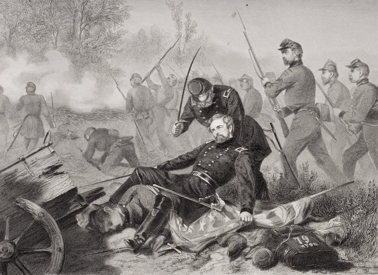 Smrt generála Isaaca Stevense (1818-62) během útoku na Chantilly ve Virginii 1862 od Alonzo Chappel