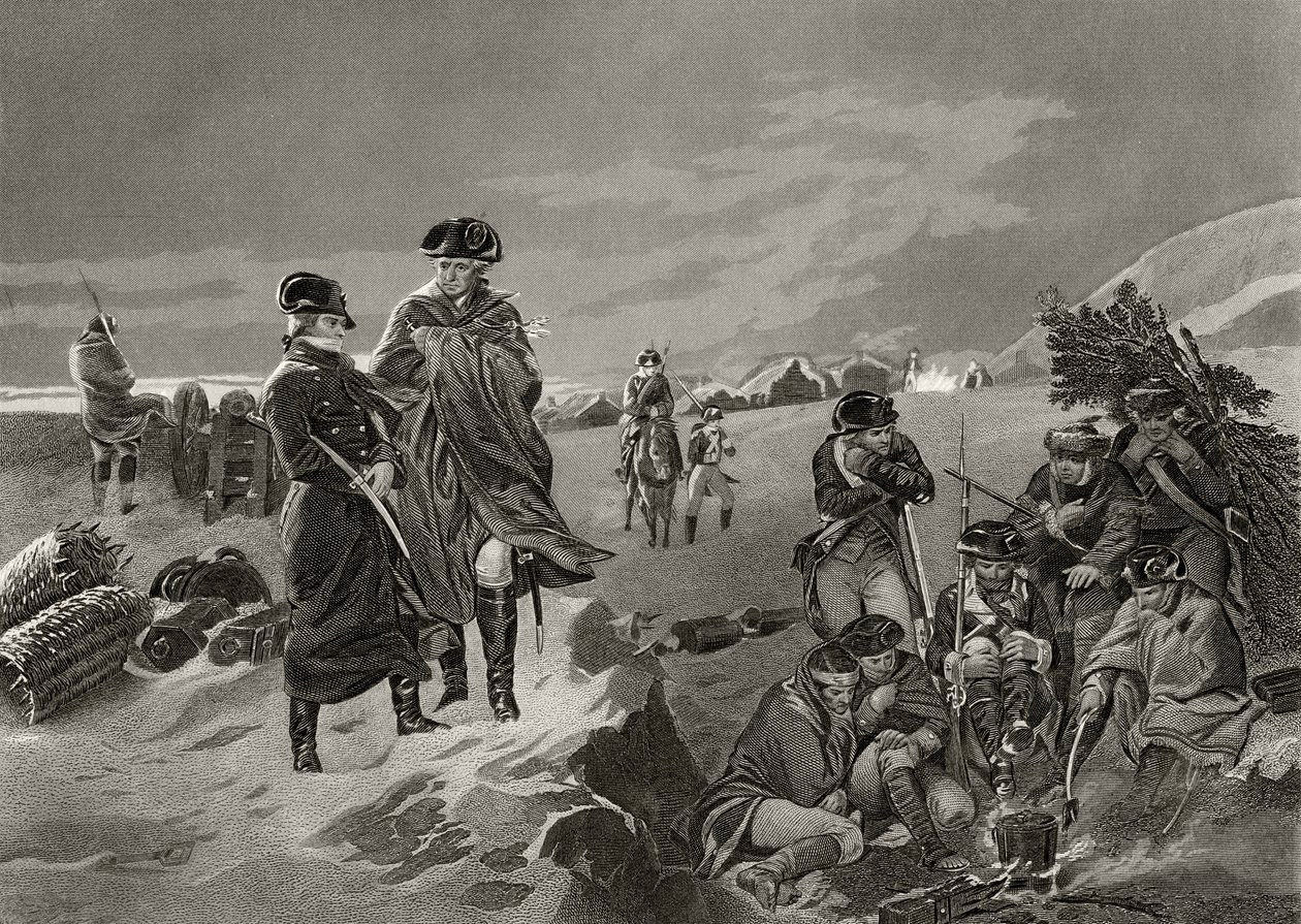 George Washington a La Fayette ve Valley Forge, z „Life and Times of Washington“, svazek I, vydaný v roce 1857 od Alonzo Chappel
