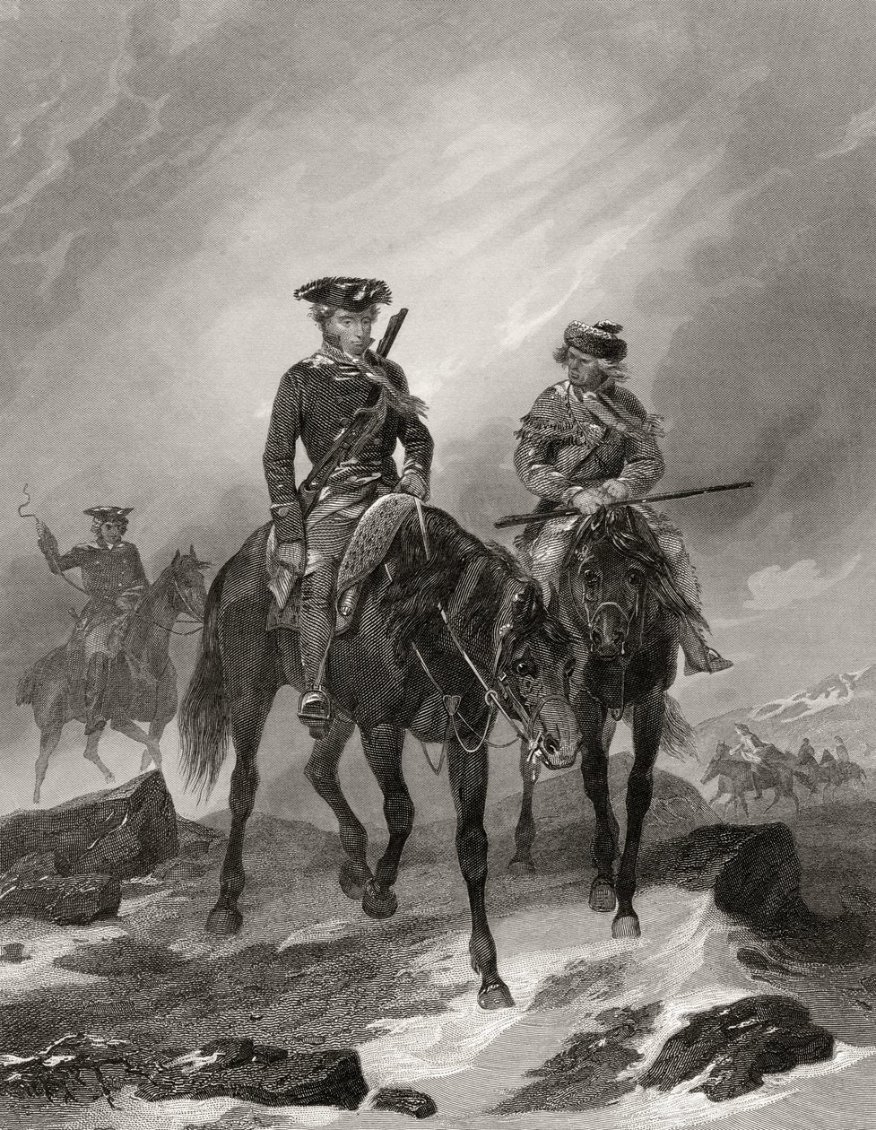 George Washington na své misi v Ohiu v roce 1754, z knihy "Život a doba Washingtonova", svazek I, vydané v roce 1857. od Alonzo Chappel
