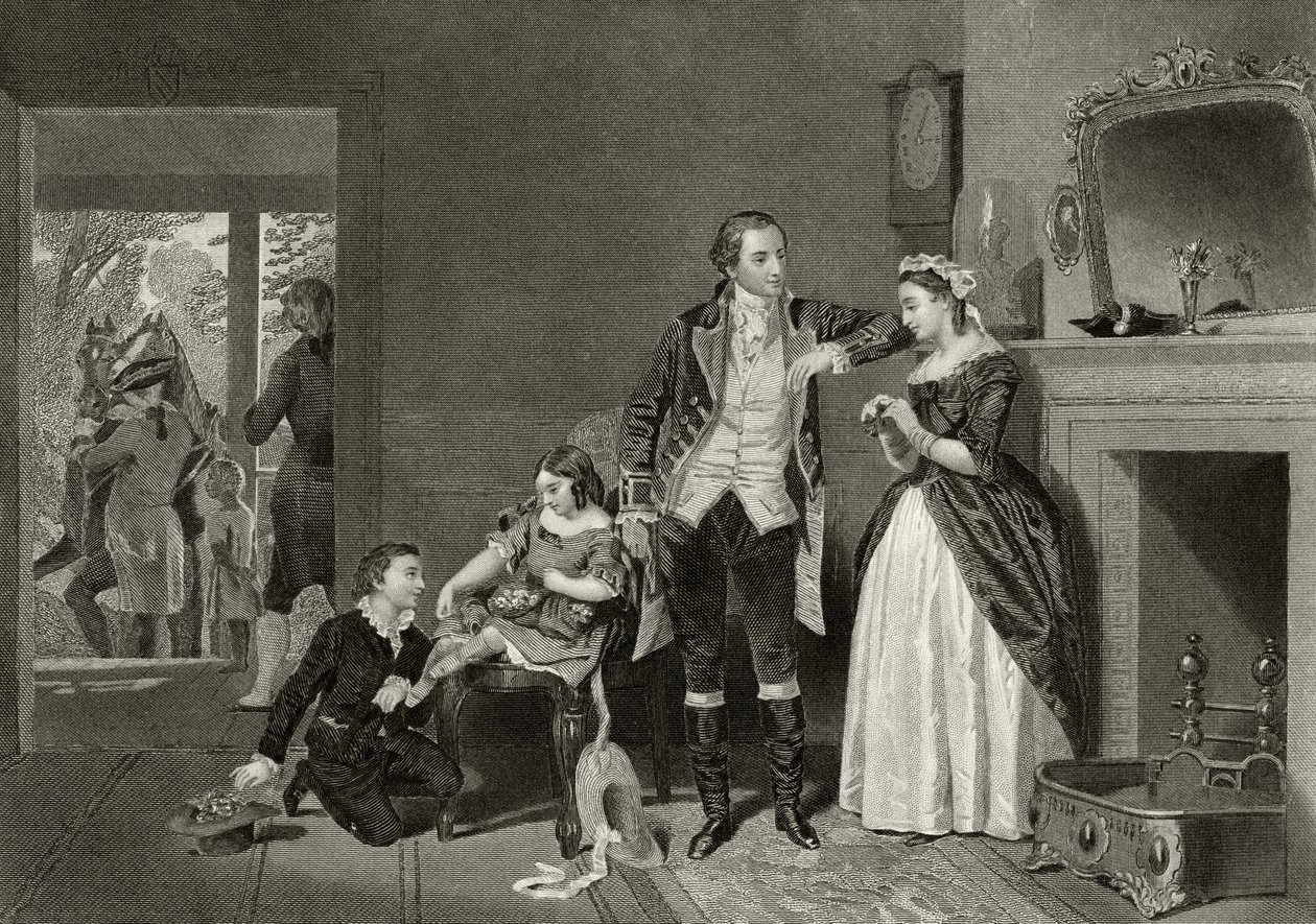 První rozhovor George Washingtona s paní Custisovou z „Life and Times of Washington“, svazek I, vydaný v roce 1857 od Alonzo Chappel