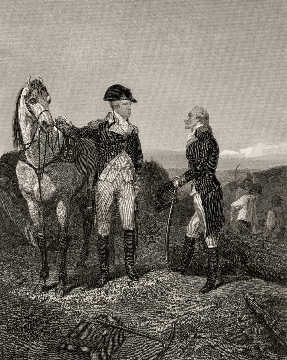 První setkání George Washingtona a Alexandra Hamiltona z „Life and Times of Washington“, svazek I, vydaný v roce 1857 od Alonzo Chappel