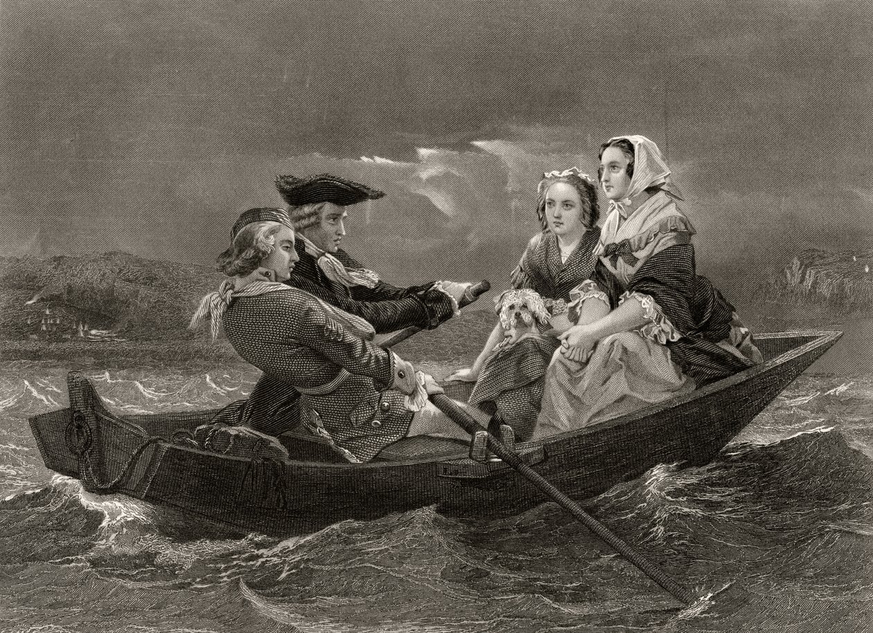 Lady Harriet Ackland na cestě k návštěvě tábora generála Gatese, z „Life and Times of Washington“, svazek I, vydaný v roce 1857 od Alonzo Chappel
