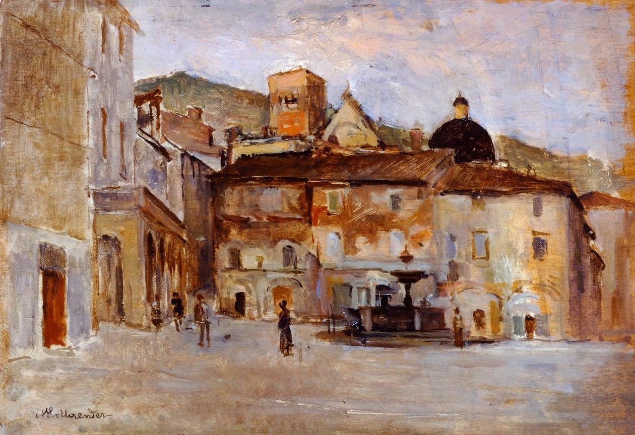 Assisi od Alfonsa Hollaendera (1845-1923), olej na desce od Alphons Hollaender