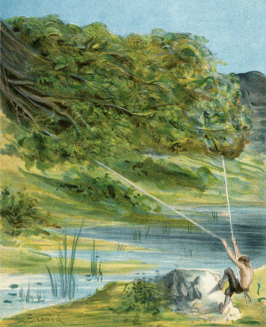 Baron Munchausen najde dalšího vynikajícího sluhu, z „Dobrodružství barona Munchausena“ od Rudolfa Ericha Raspeho (1736-94), vydaného kolem roku 1886 od Alphonse Adolphe Bichard