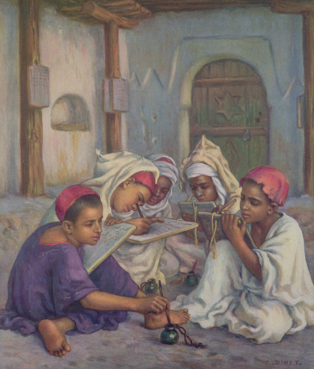 Lekce psaní ve škole koránu v alžírské vesnici, 1918 od Alphonse Etienne Dinet