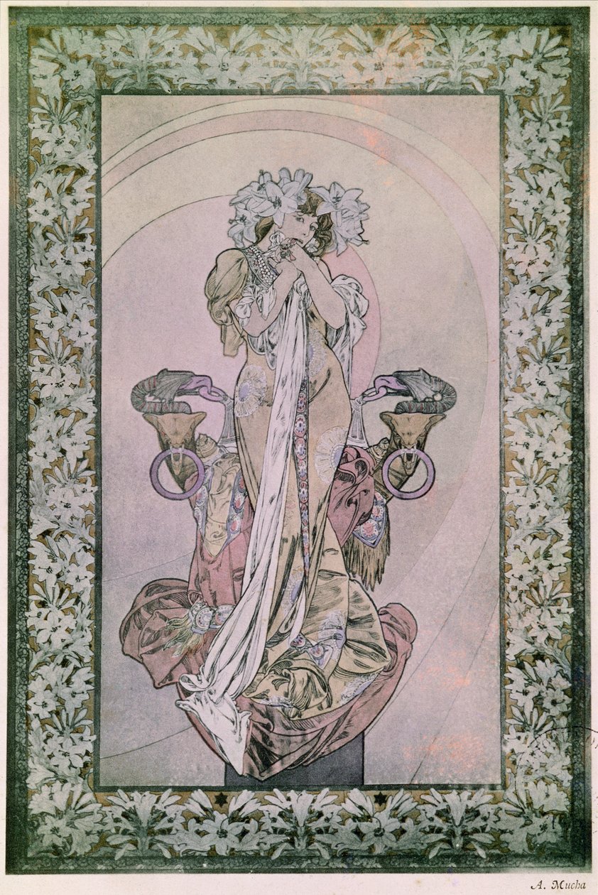 Dekorativní panel pro Edmonda Rostanda La Princesse Lointaine se Sarah Bernhardt (1844-1923), 1890-1910 (litografie) od Alphonse Mucha