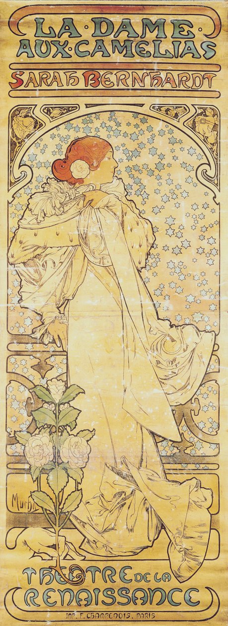 La Dame aux Camélias, se Sarah Bernhardt, 1890-1910 (litografie) od Alphonse Mucha