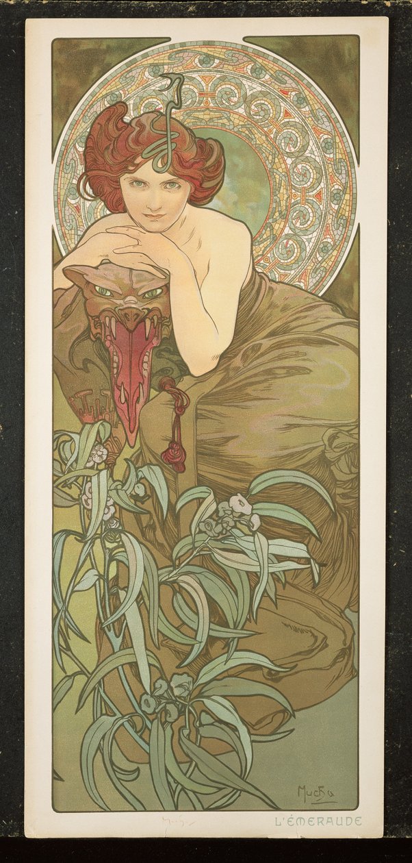 Drahé kameny: Emerald, 1900 od Alphonse Mucha