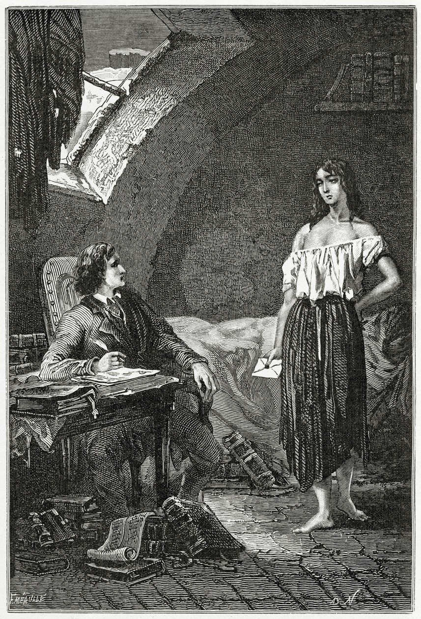 Ilustrace z Les Misérables, 19. století (č. rytina) od Alphonse Marie de Neuville