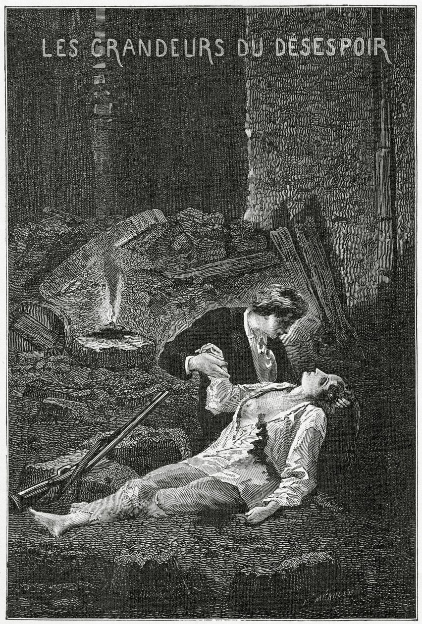 Les Grandeurs du Desespoir - Ilustrace z Les Misérables, 19. století (č. rytina) od Alphonse Marie de Neuville