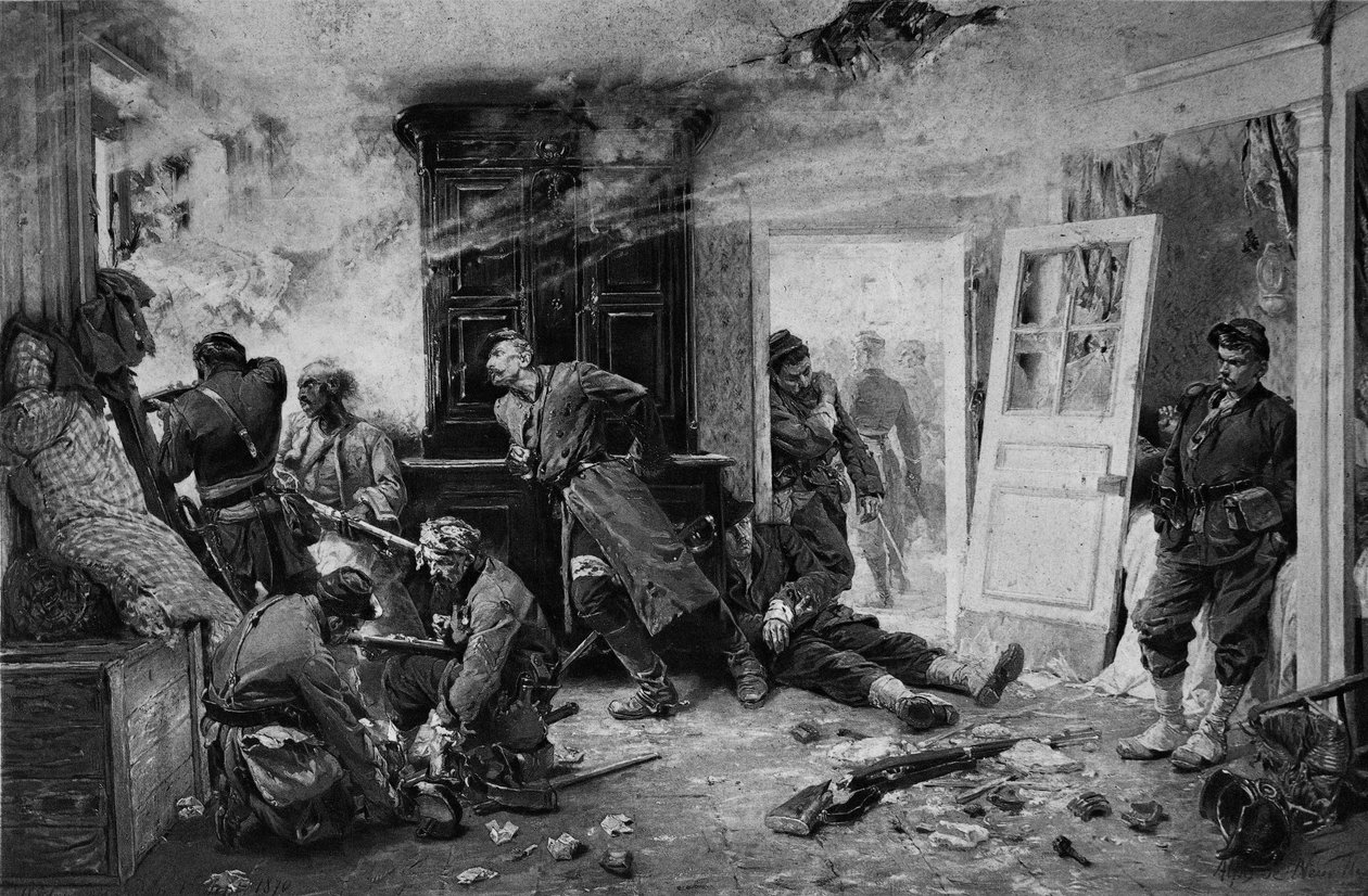 Poslední náboje v Balanu u Sedanu, 1870 (fotolitho) od Alphonse Marie de Neuville