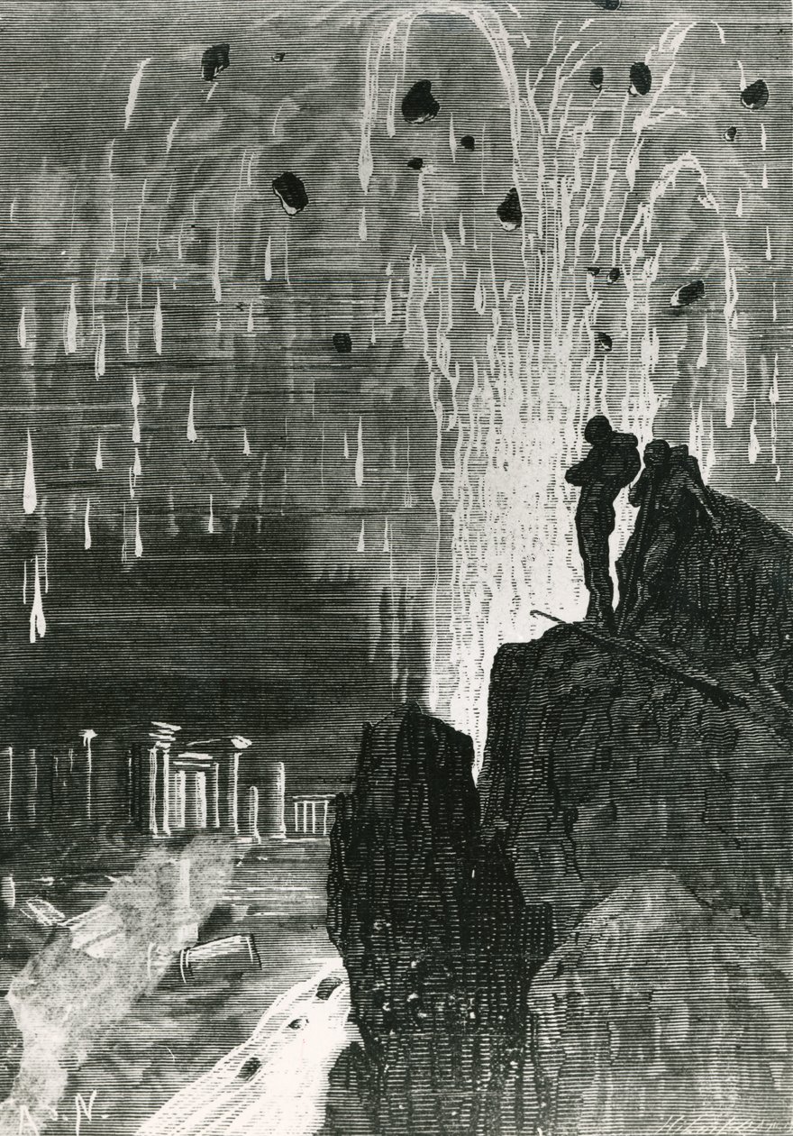Před mýma očima se objevilo zničené město, z knihy "20 000 mil pod mořem" od Julese Verna (1828-1905), vyryl Henri Theophile Hildibrand (1824-97) 1877 od Alphonse Marie de Neuville
