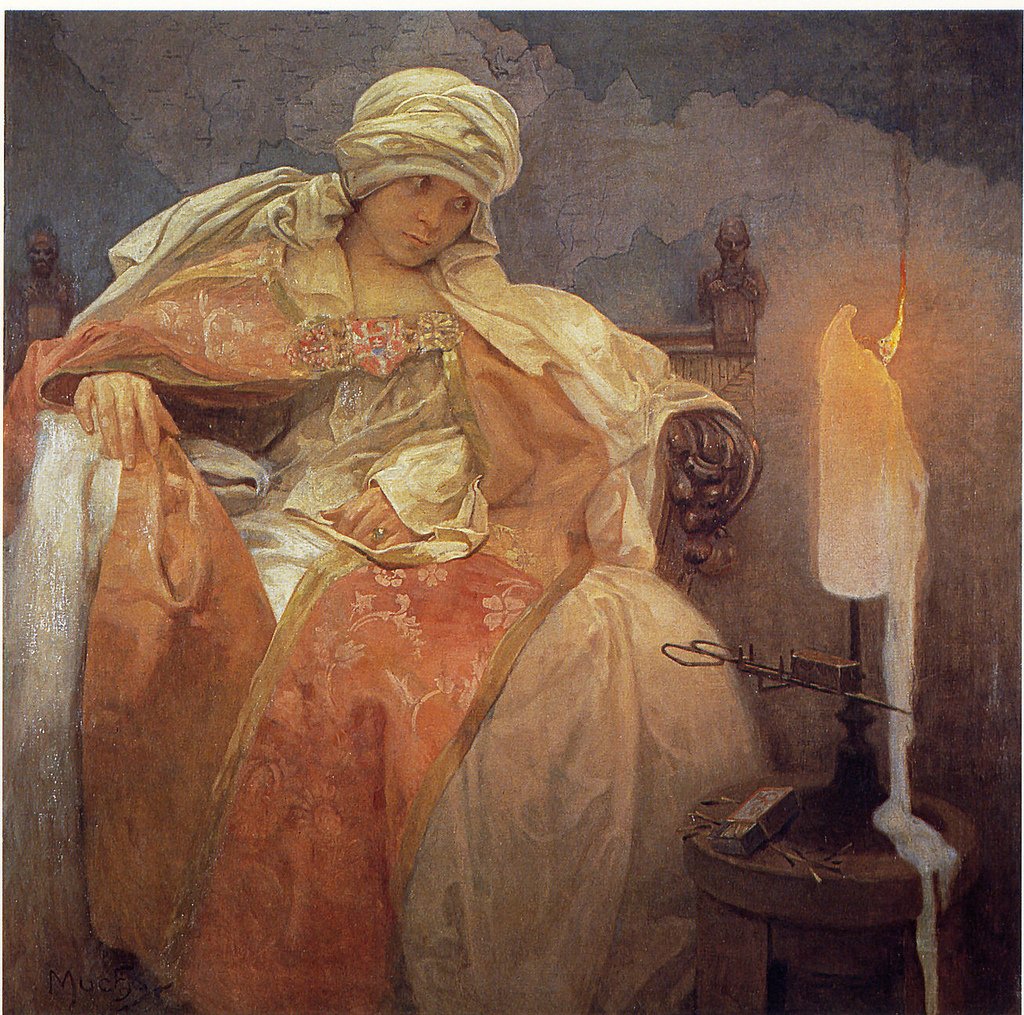  Žena s hořící svící od Alphonse Mucha