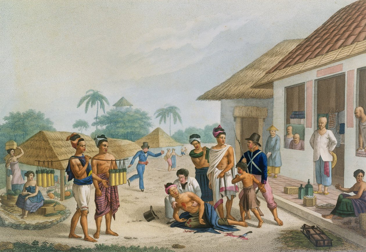Pohled na bazar v Coupang, Timor, z 