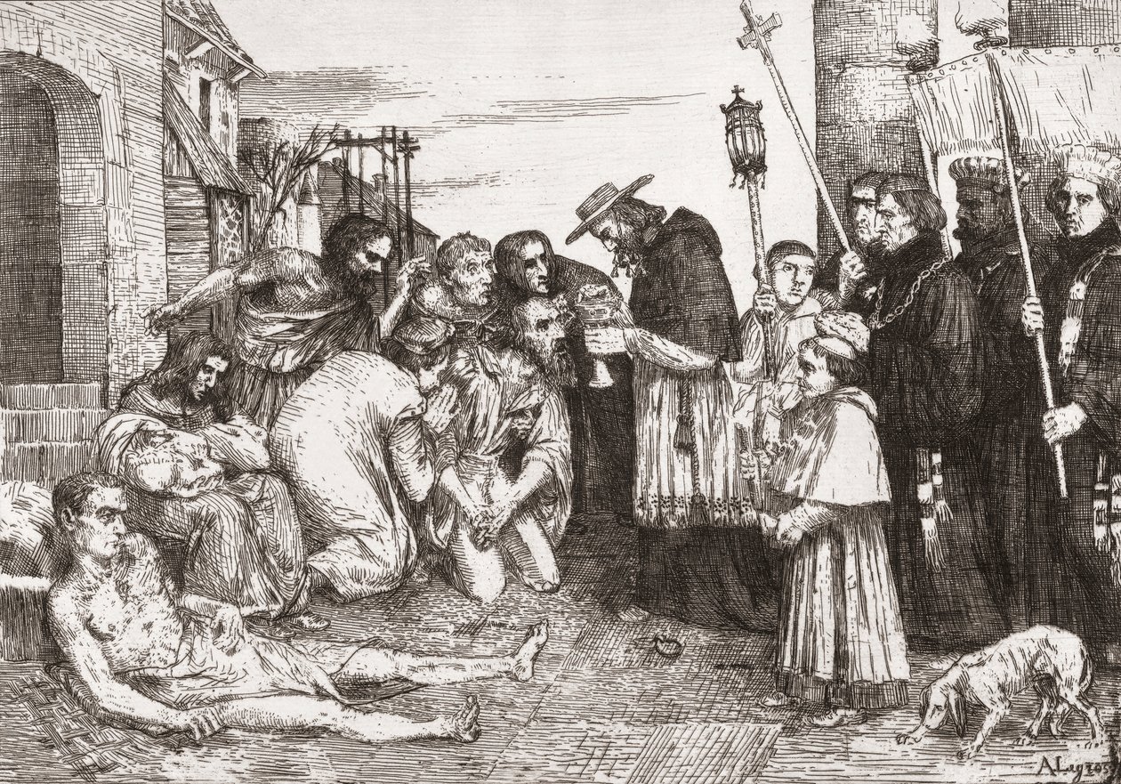Oběti moru v Římě (rytina) od Alphonse (after) Legros