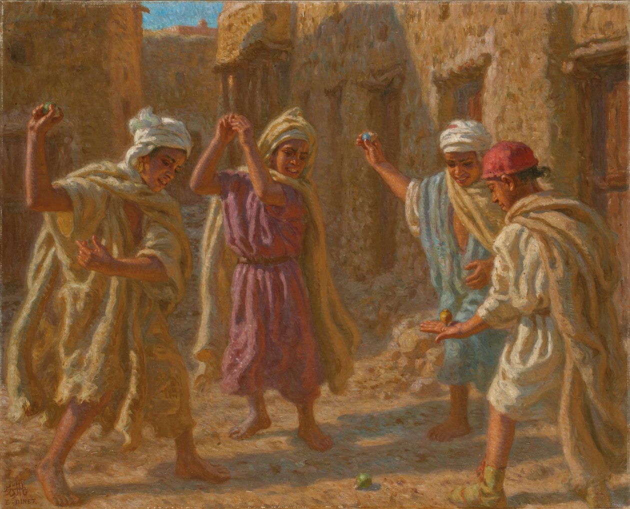 Hra kolovrátek; The Spinning Top Game, cca 1924 (olej na plátně) od Alphonse Etienne Dinet
