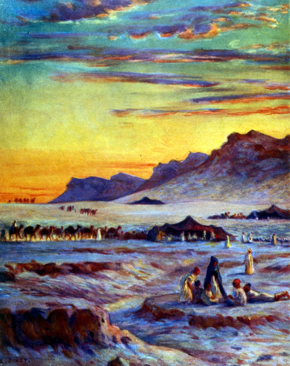 Skupina arabských nomádů v poušti. od Nasreddine Dinet (Alphonse-Étienne Dinet). 1861 1929. Francouzský orientalistický malíř 1918 od Alphonse Etienne Dinet