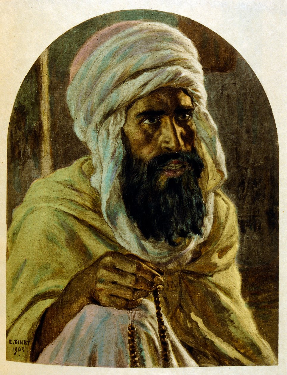 Dinetova ilustrace z knihy "Mirages" Scény z arabského života. 1906. Knihu Mirages, Scenes De La Vie Arab ilustroval Etienne Dinet s komentářem Silmana Ben Ibrahima Bamera. Nasreddine Dinet se narodil jako Alphonse-Etienne Dinet; (1861-1929) byl fren od Alphonse Etienne Dinet
