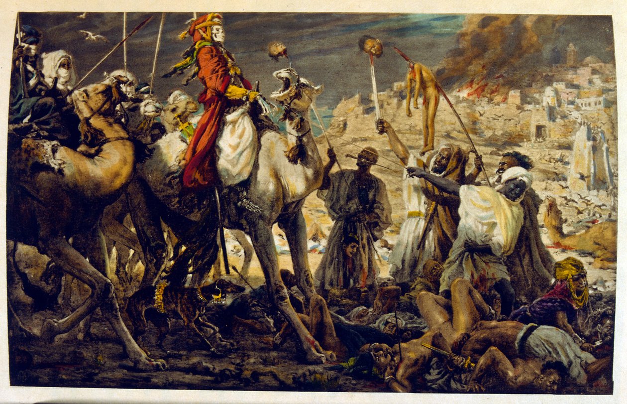 Dinetova ilustrace z knihy "Mirages" Scény z arabského života. 1906. Knihu Mirages, Scenes De La Vie Arab ilustroval Etienne Dinet s komentářem Silmana Ben Ibrahima Bamera. Nasreddine Dinet se narodil jako Alphonse-Etienne Dinet; (1861-1929) byl fren od Alphonse Etienne Dinet