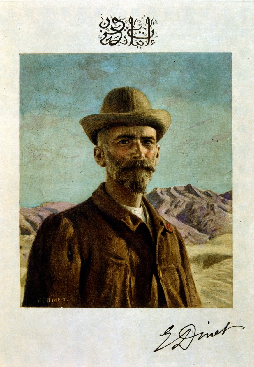 Dinetova ilustrace z knihy "Mirages" Scény z arabského života. 1906. Knihu Mirages, Scenes De La Vie Arab ilustroval Etienne Dinet s komentářem Silmana Ben Ibrahima Bamera. Nasreddine Dinet se narodil jako Alphonse-Etienne Dinet; (1861-1929) byl fren od Alphonse Etienne Dinet