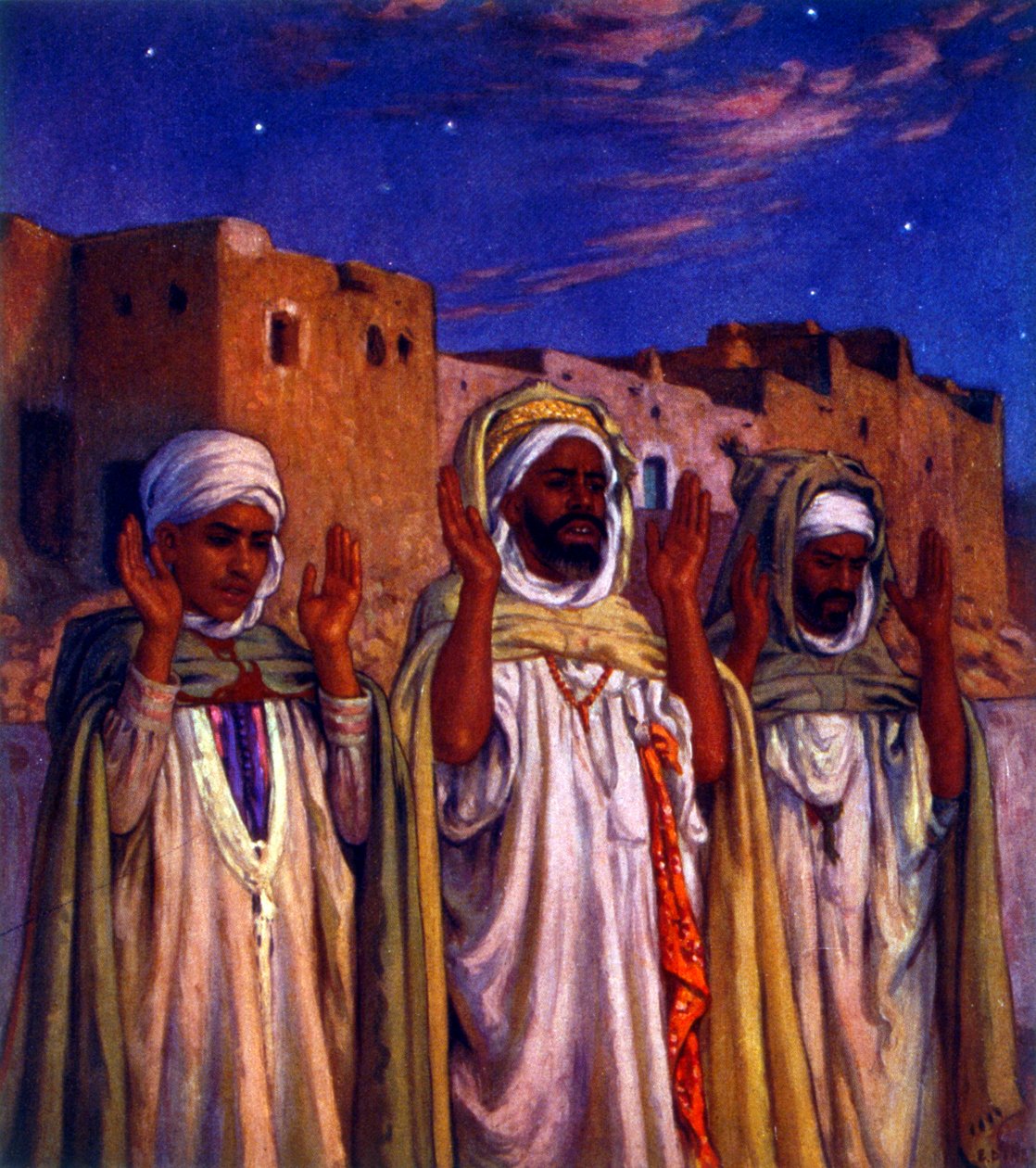 Ilustrace zobrazující muslimské arabské poutníky na cestě do Mekky. od Nasreddine Dinet (Alphonse-Étienne Dinet). 1861 1929 od Alphonse Etienne Dinet