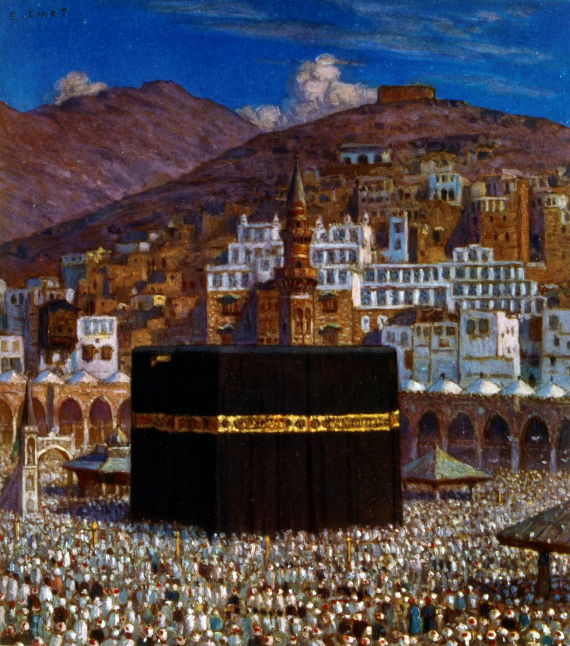 Ilustrace zobrazující muslimské poutníky v Kabbah v Mekce. od Nasreddine Dinet (Alphonse-Étienne Dinet). 1861 1929 od Alphonse Etienne Dinet