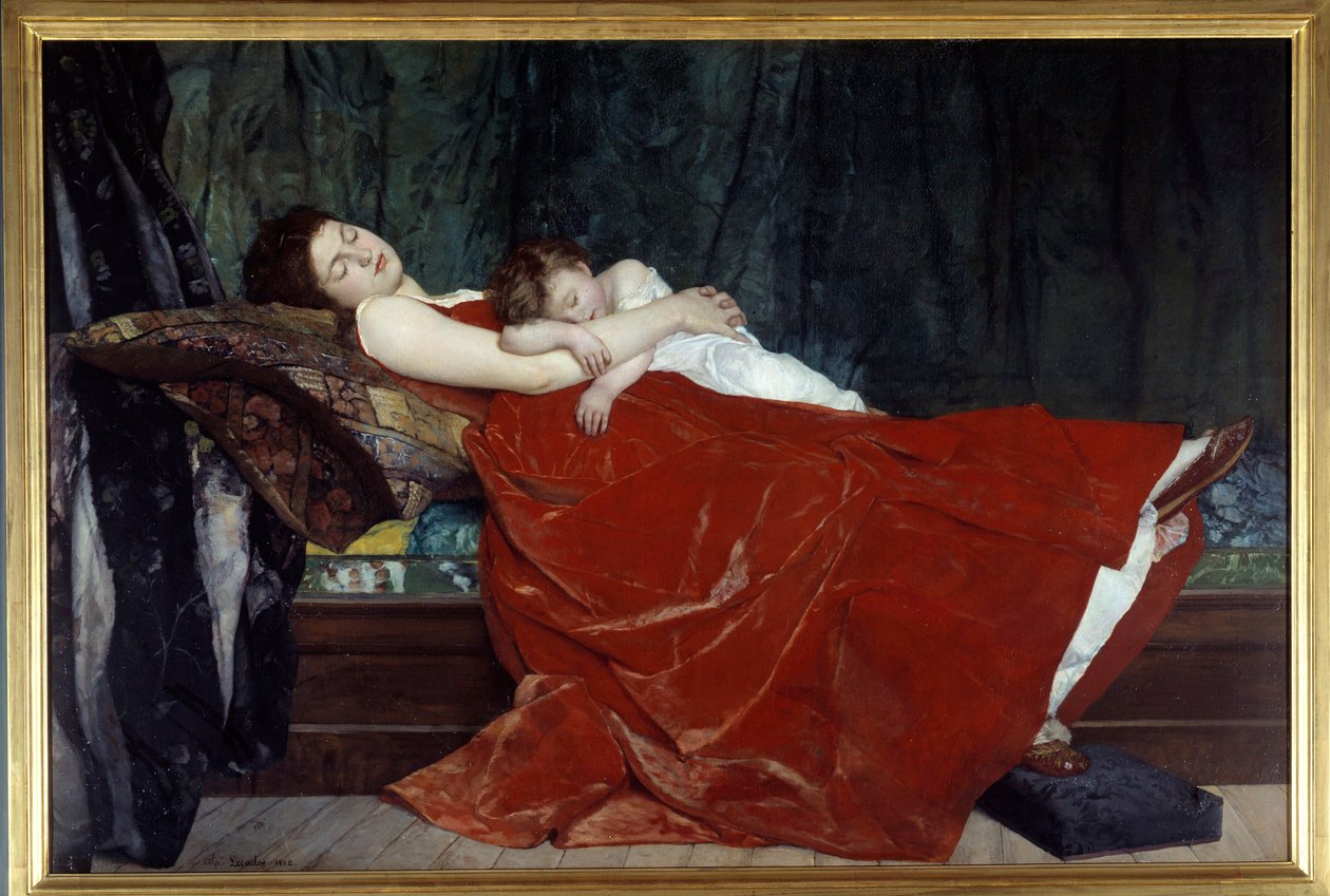 Spící žena a dítě spí. Obraz Alphonse Lecadre (1842-1875) 1872 Nantes, Musee des Beaux Arts od Alphonse Eugene Felix Lecadre
