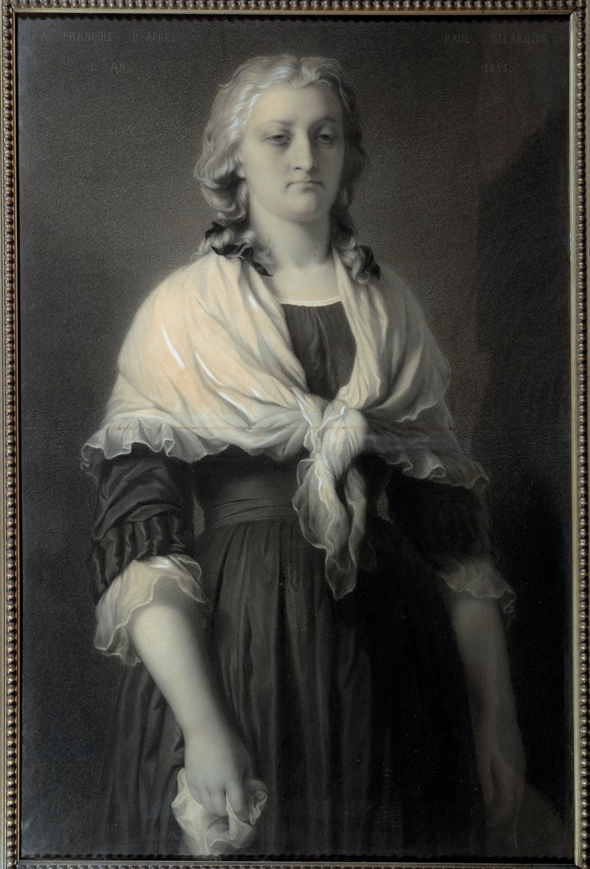 Portrét královny Marie Antoinetty (1755-1793) v Concierge Královna, zastoupená v roce 1793, nese smutek. Kresba uhlem Alphonse Francoise (1814-1888) 1851 Sun. 0,72x1,11 m Malmaison, musee du chateau od Alphonse François