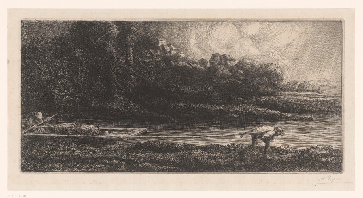 Krajina s člunem le baco od Alphonse Legros (signed by artist)