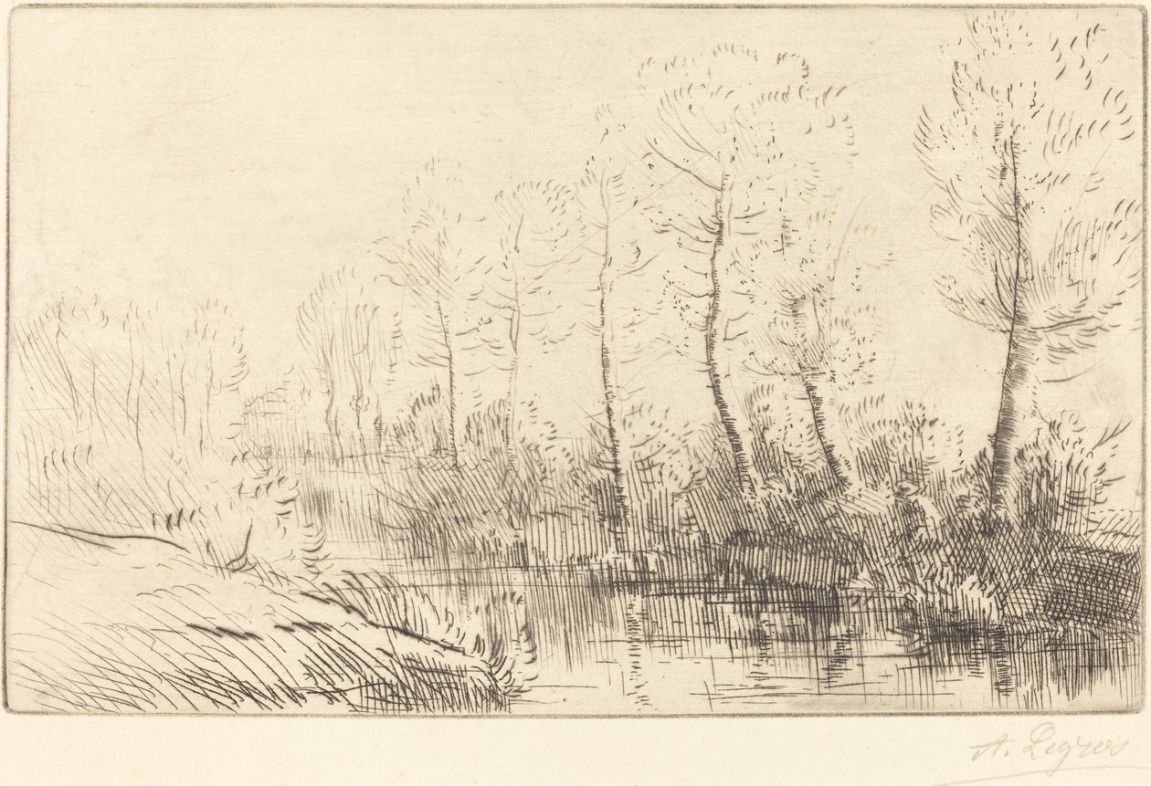Břízy: Okraj vody viděný v ranním světle od Alphonse Legros