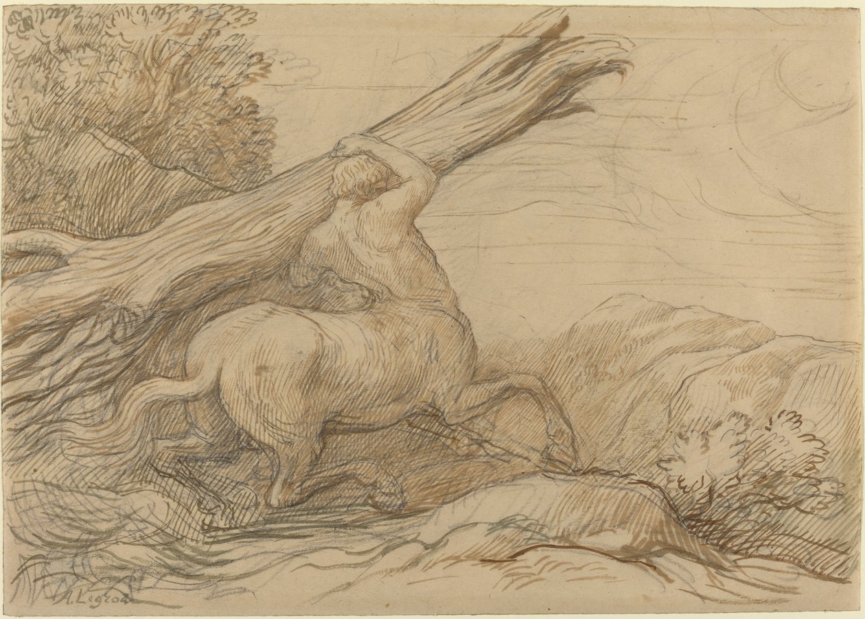 Kentaur nesoucí kmen stromu od Alphonse Legros
