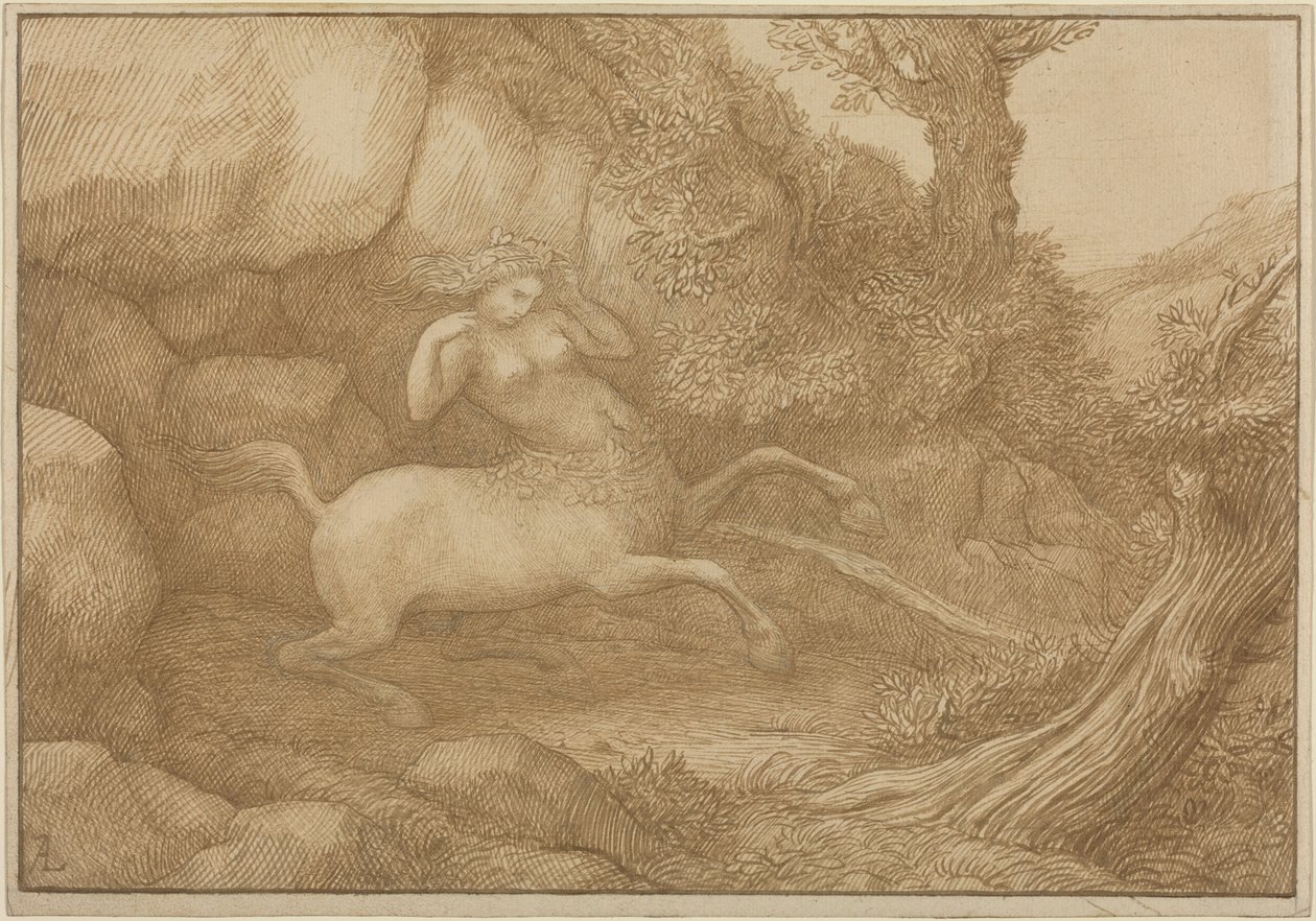 Žena kentaur (pero a hnědá tuš nad grafitem na vliesovém papíře) od Alphonse Legros