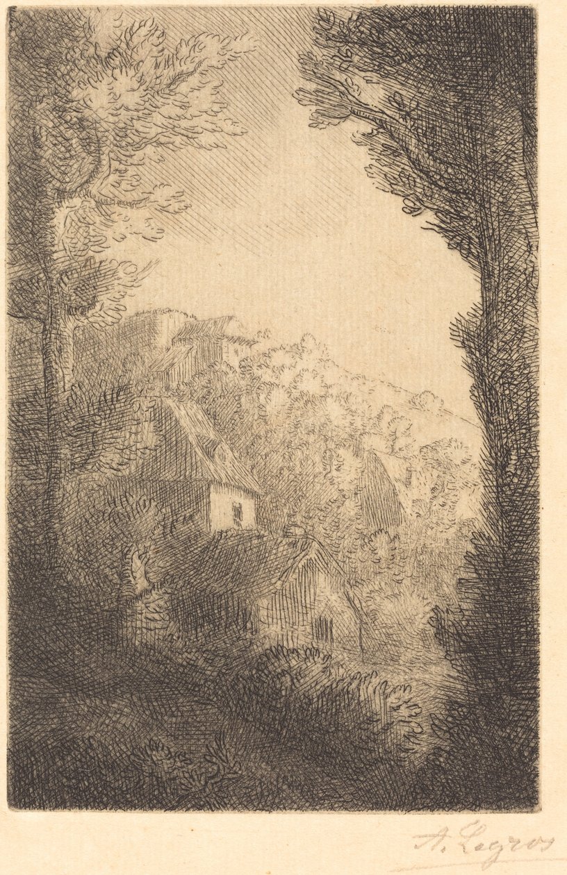 Farma na svahu ve slunečním světle od Alphonse Legros