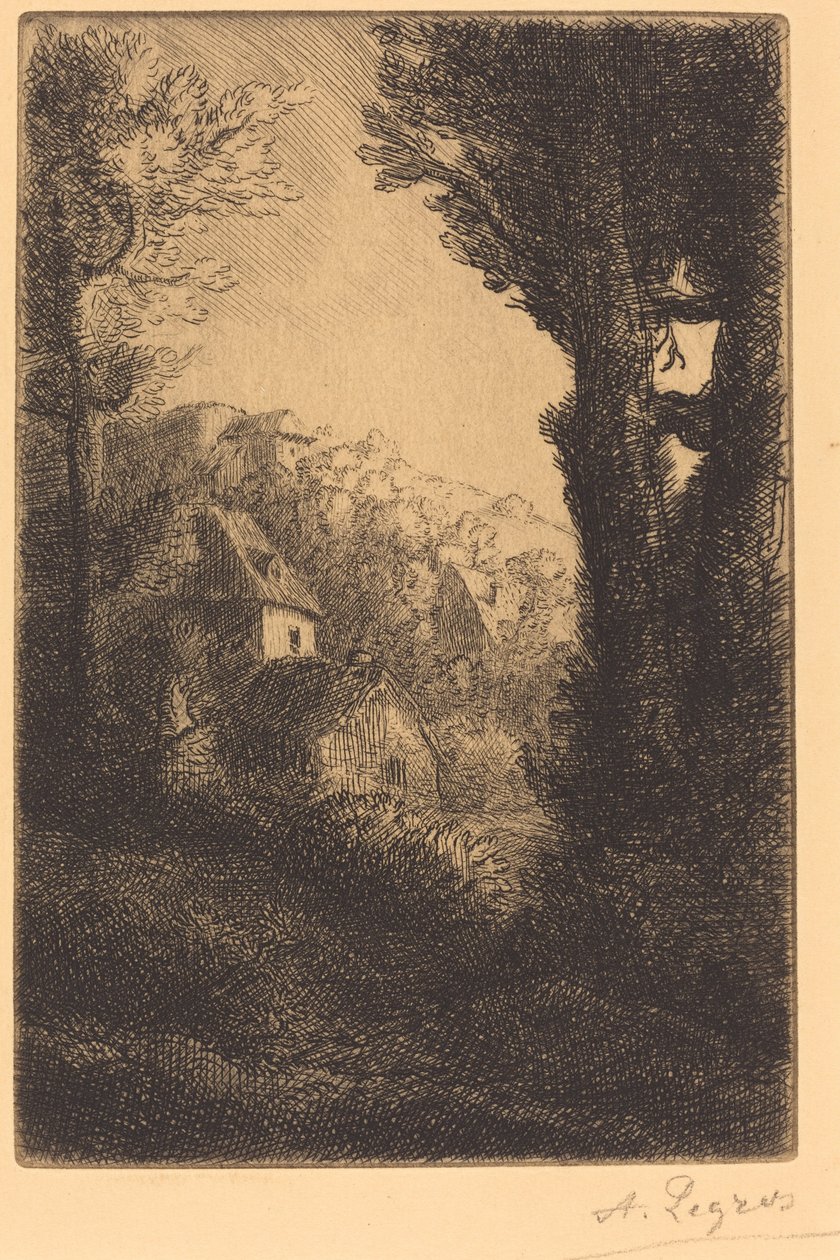 Farma na svahu ve slunečním světle od Alphonse Legros